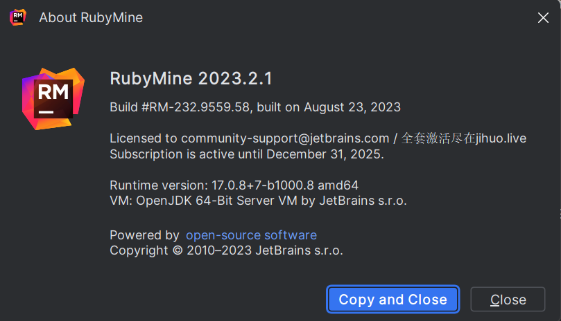 RubyMine 2023.2.1 激活破解教程