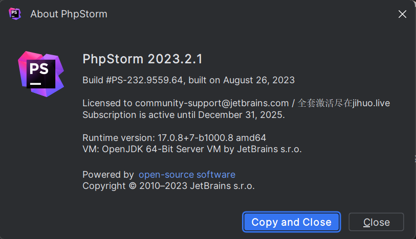 PhpStorm 2023.2.1 激活破解教程